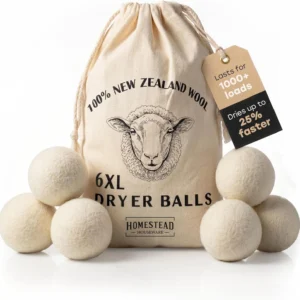 XL Wool Dryer Balls 6-Pack – 100% New Zealand Wool, Natural Fabric Softener